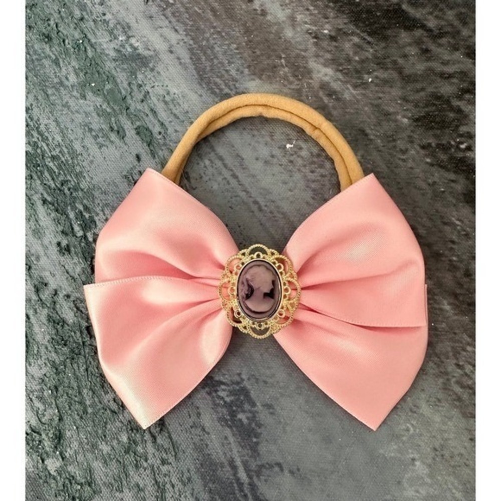 Unbranded Cameo Satin Bow Headband Kids OS Pink Excellent Vintage Accessory